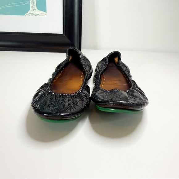 Tieks Women's Obsidian Black Croc Embossed Leather Ballet Flats Women's Size 10 - Picture 2 of 7